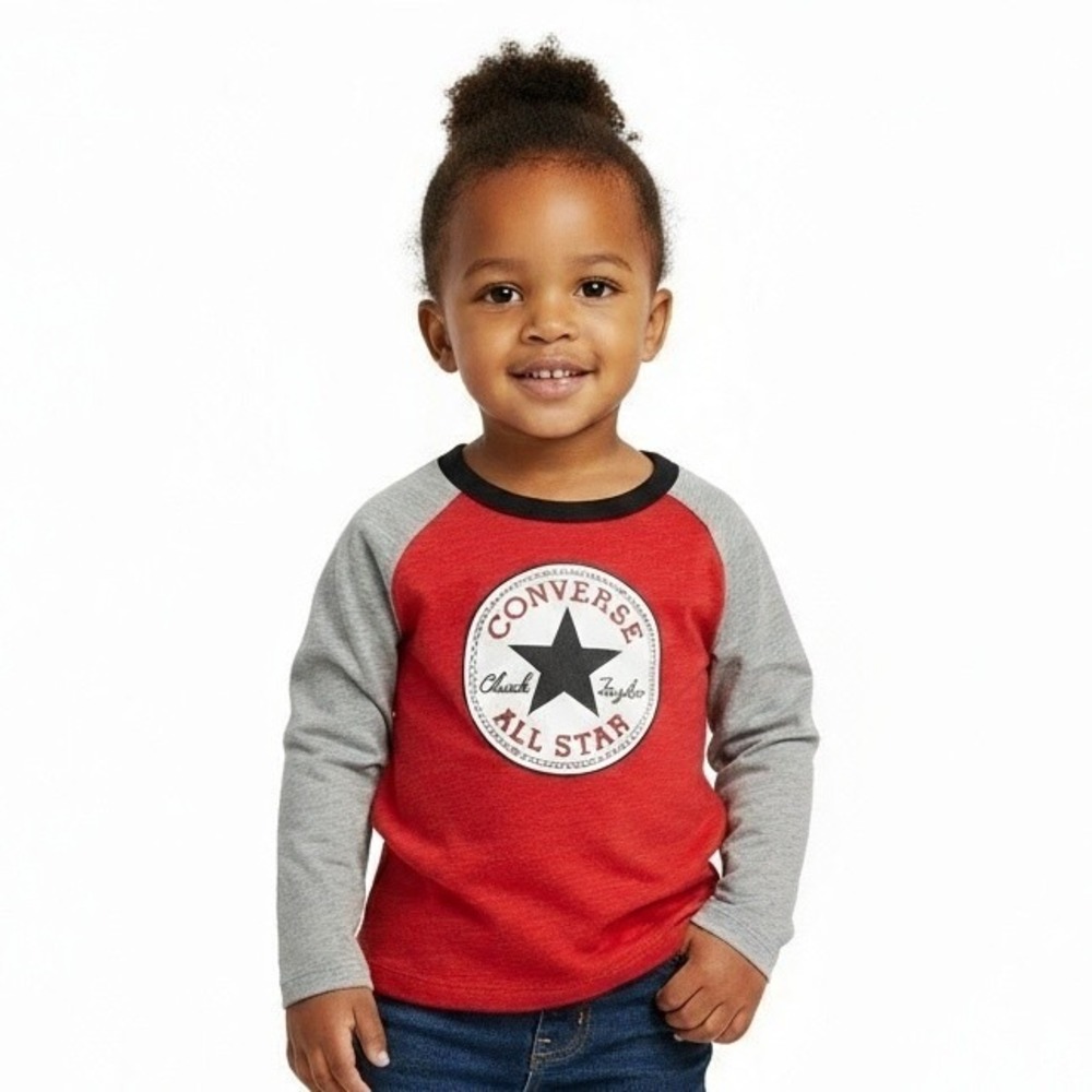 Converse Chuck Taylor Raglan Shirt Toddler 18M Red Gray Long Sleeve Graphic Logo